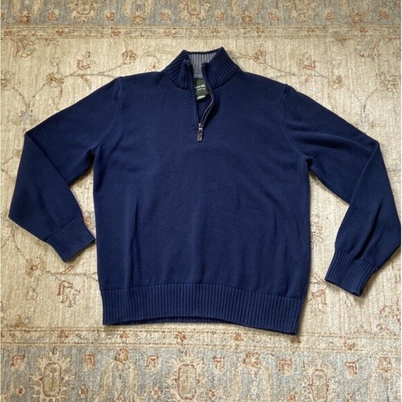 Eddie Bauer Mens 1/4 Zip Sweater Size Large Blue 100% Cotton - Picture 1 of 7